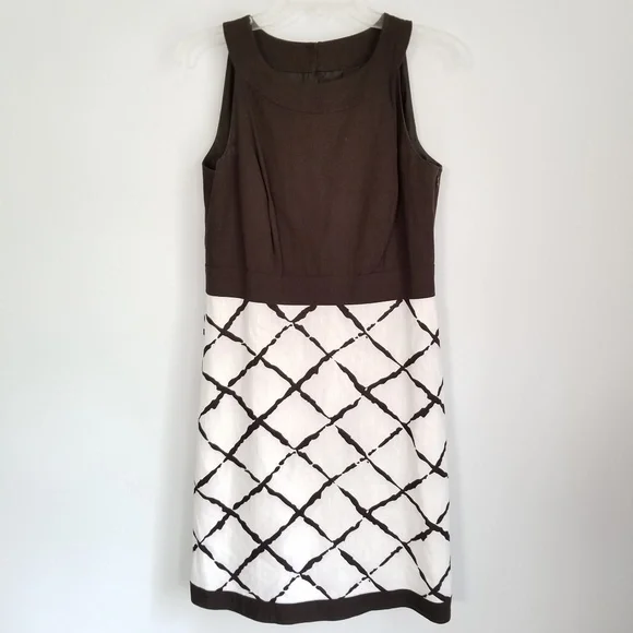 Ann Taylor | Dresses | Ann Taylor Petite P Linen Rayon Blend Dress L M  Brown Cream Print Classic 10p | Poshmark